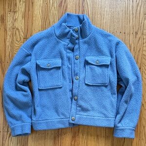 Women’s Blue Anthropologie Button-Up Fleece Jacket Size Medium
